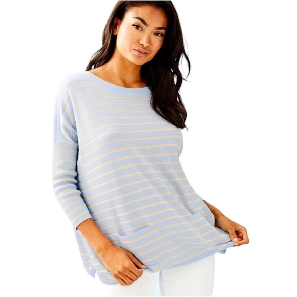 [Lilly Pulitzer] Coastal  Blue Stripe Combo Sweater - Picture 1 of 6